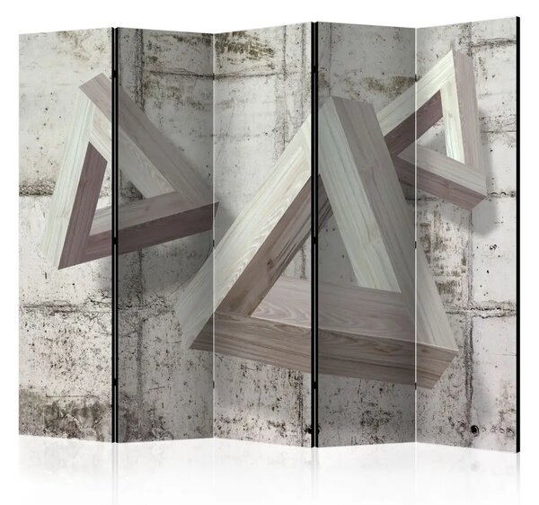 Paravento design Trio grigio II - figure triangolari su sfondo di cemento