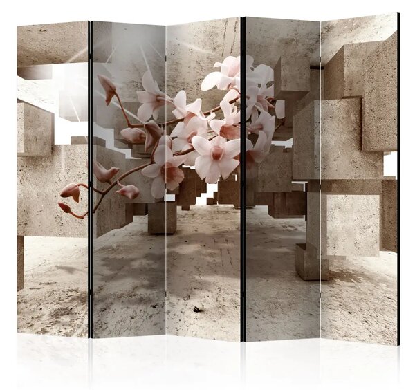 Paravento separè Piccole meraviglie II - orchidea bianca su sfondo astratto 3D