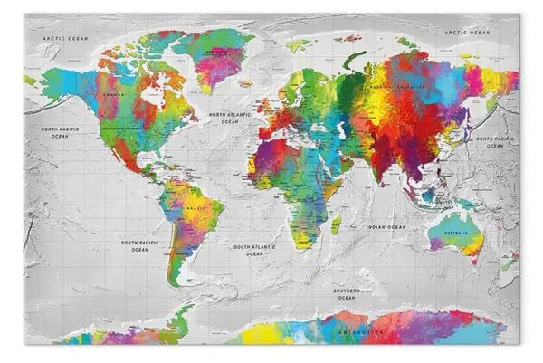 Quadro Mondo a colori - mappa del mondo in stile artistico