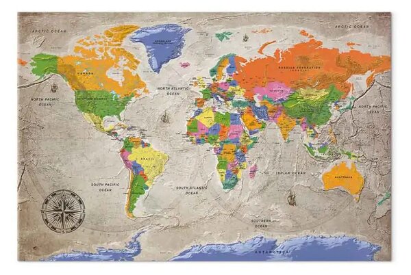 Quadro moderno Viaggio ignoto bussola - mappa mondo retrò