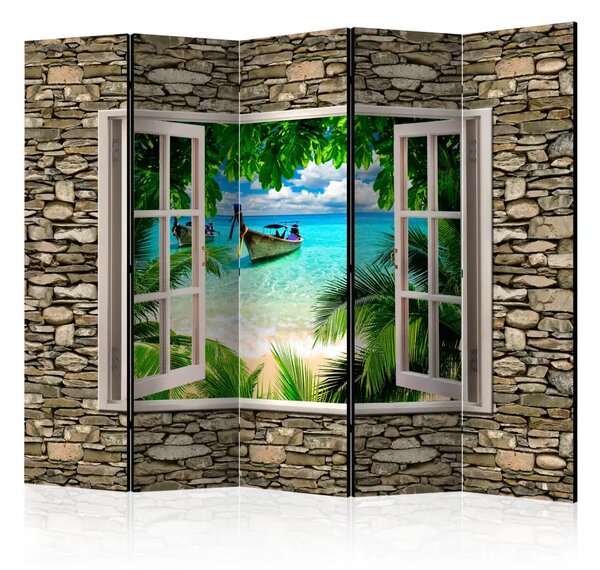 Paravento Spiaggia tropicale II - finestra con vista sul mare