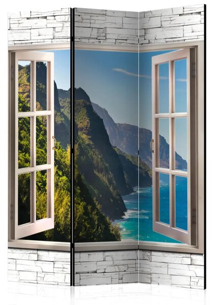 Paravento design Colline costiere - finestra con vista sulle montagne e il mare