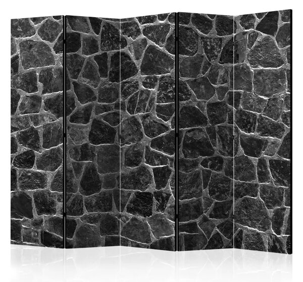 Paravento Pietre nere II - texture architettonica nera di piastrelle di pietra
