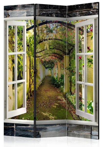 Paravento separè Giardino misterioso - finestra su giardino con fiori