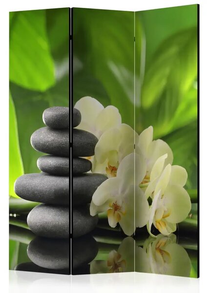 Paravento separè Giardino Spa - orchidee e pietre orientali su sfondo naturale