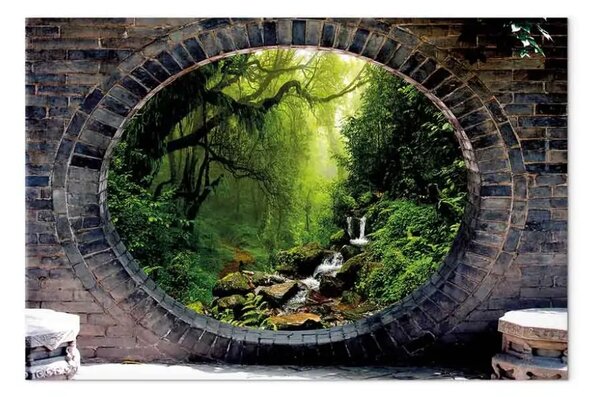 Quadro contemporaneo Misterioso passaggio di pietra - vista sulla foresta verde