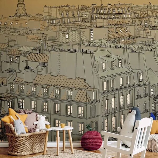 Carta da parati Buonanotte Parigi - panorama urbano beige e grigio