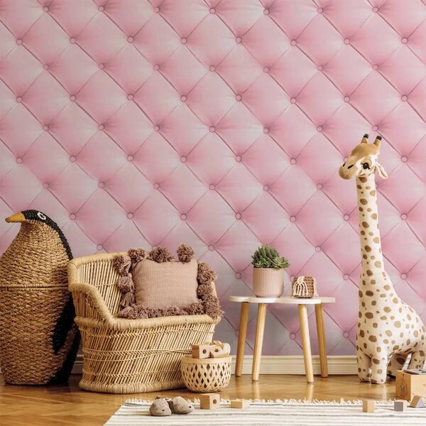 Carta da parati moderna Dolce Schiuma - composizione con texture di pelle rosa e imbottitura