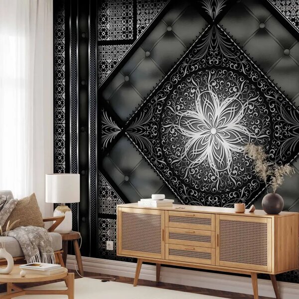 Carta da parati moderna Composizione Simmetrica - pattern nero in un design orientale