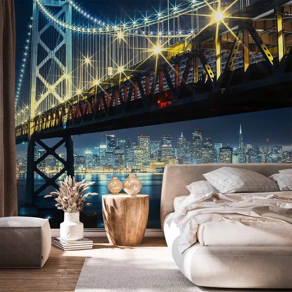 Carta da parati moderna Architettura di San Francisco di notte - città con il ponte Bay Bridge