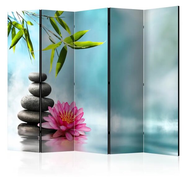 Paravento design Ninfea e Pietre Spa II - pietre e fiore in stile orientale