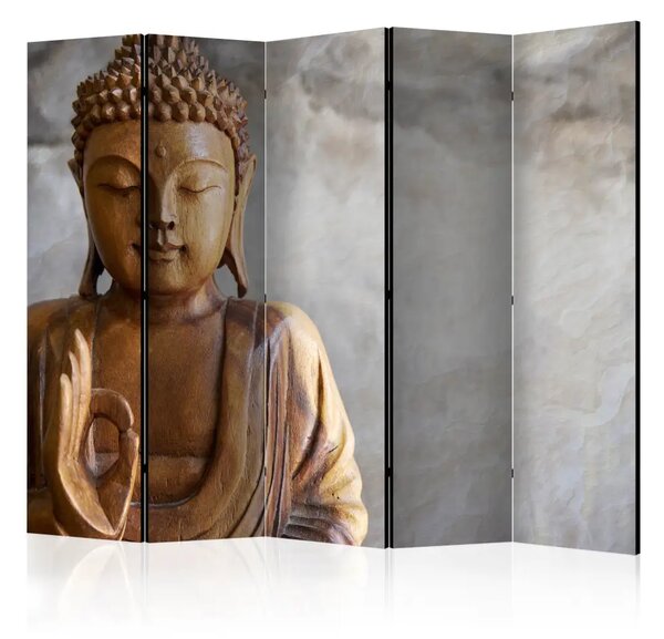 Paravento design Buddha II - Buddha in legno su sfondo grigio in stile Zen