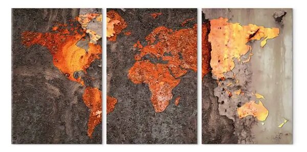 Quadro contemporaneo Mappa del mondo: Mondo ruggine - mappa del mondo in metallo corrosione