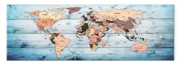 Quadro contemporaneo Mappe del mondo: Viaggi zaffiro - continenti su legno