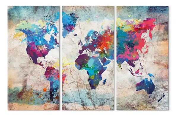 Quadro contemporaneo Mappe: Follia colorata - continenti artistici su mappa del mondo