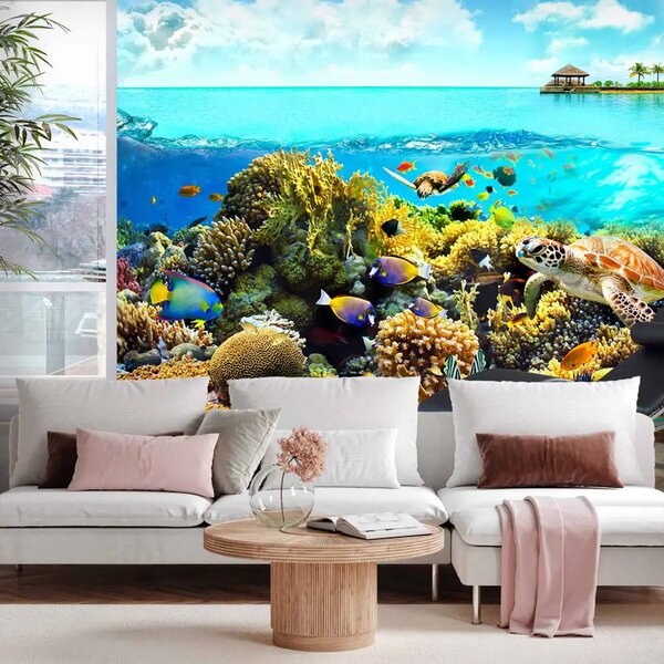 Carta da parati moderna Oceano colorato - paesaggio marino e coralli