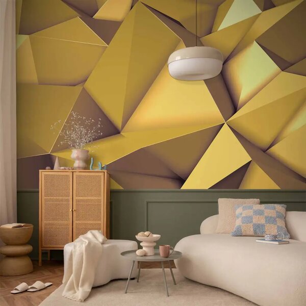 Carta da parati moderna Illusione geometrica 3D - composizione dorata