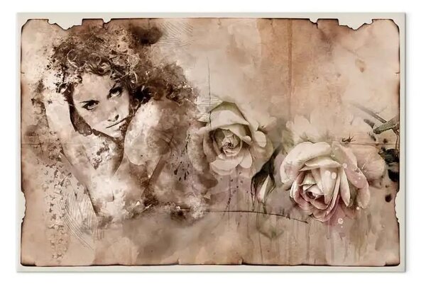 Quadro contemporaneo Stile retrò: Donna e rose - ritratto romantico in stile vintage