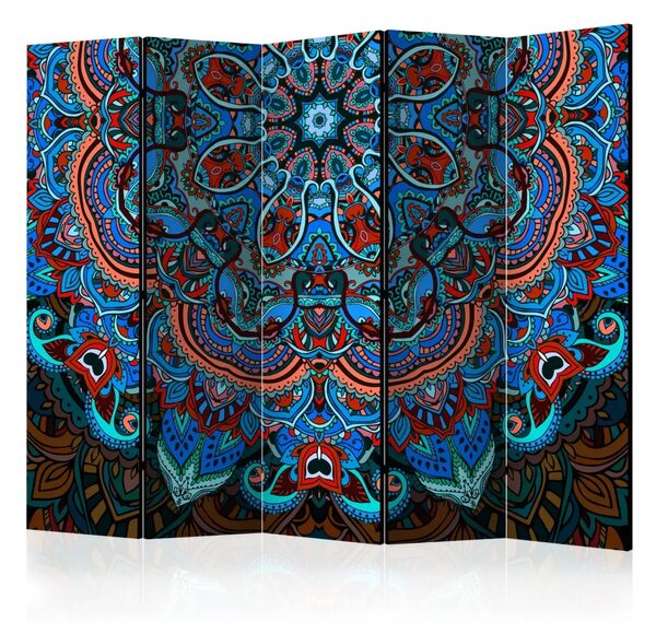 Paravento separè Fantasia Blu II - mandala blu in stile etnico orientale