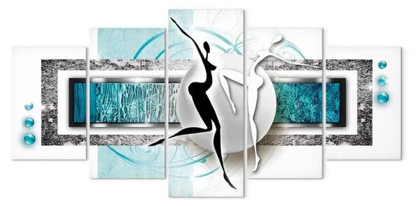 Quadro contemporaneo Danza invernale - astrazione di due figure che ballano su sfondo blu