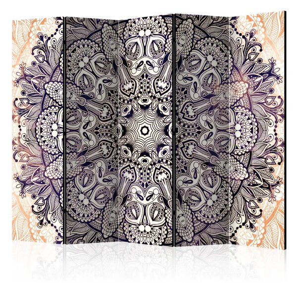 Paravento Arte Orientale II - mandala orientale viola su sfondo beige
