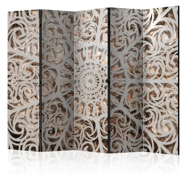 Paravento separè Canzone dell'Oriente II - mandala grigia creativa su sfondo beige