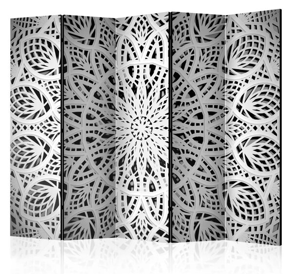Paravento design Mandala Bianca II - mandala orientale bianca con figure geometriche