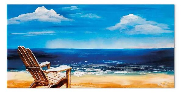 Quadro contemporaneo Relax II - paesaggio marino con sedia di legno