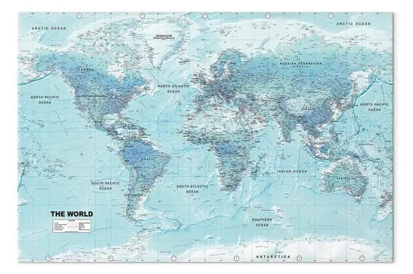 Quadro contemporaneo Mappa del mondo: Mondo blu - mappa politica blu con iscrizioni
