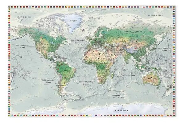 Quadro contemporaneo Mappa mondo: Grafite - continenti, bandiere statali