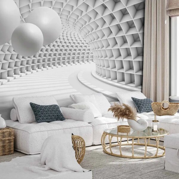 Carta da parati Astrazione moderna - tunnel geometrico 3D in tonalità di grigio