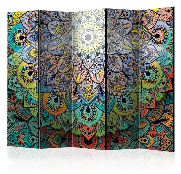 Paravento design Vetrata Colorata II - mandala orientale con motivo molto colorato