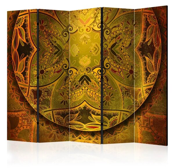 Paravento Mandala: Forza Dorata II - mandala orientale dorata in stile Zen