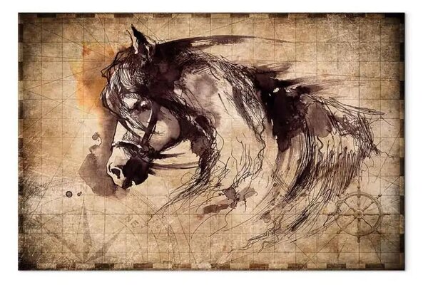 Quadro moderno Viaggi a cavallo - animale retro su sfondo marrone