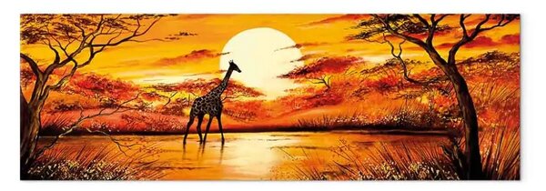 Quadro Giraffa solitaria - paesaggio artistico con tramonto