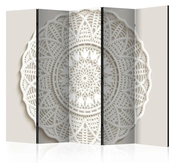 Paravento separè Mandala 3D II - mandala bianca con ornamenti in 3D