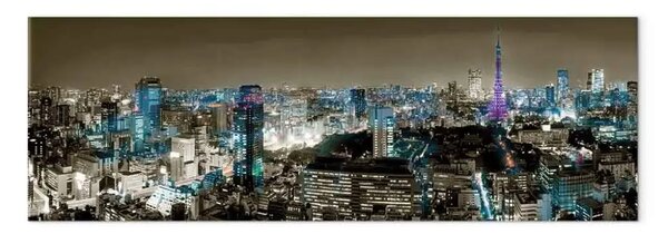 Quadro contemporaneo Panorama di Tokyo - grattacieli sotto cielo grigio