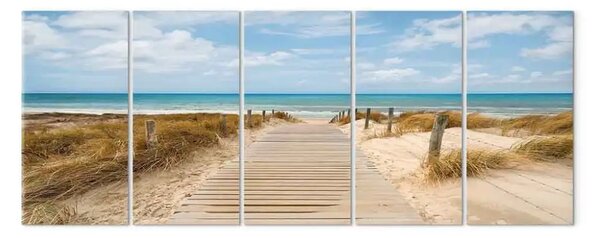 Quadro contemporaneo Accesso alla spiaggia (5 parti) - vista del Mar Mediterraneo
