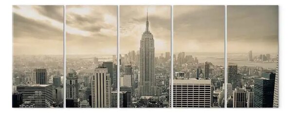 Quadro contemporaneo Manhattan beige (5 parti) - cielo nuvoloso sopra New York