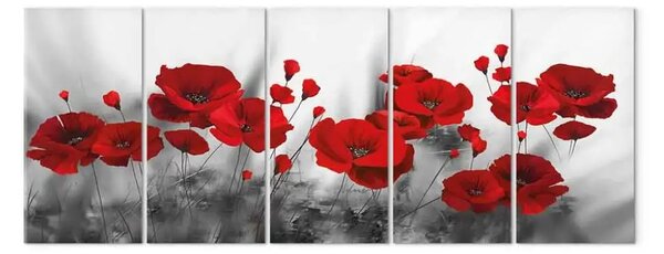 Quadro moderno Maki scarlatti (5 parti) - fiori romantici dai colori intensi