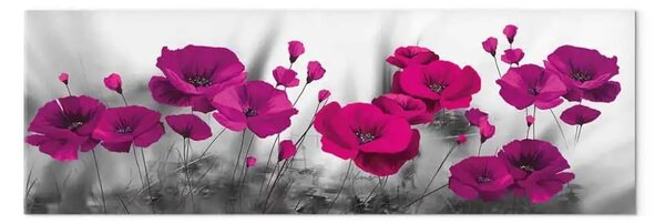 Quadro Maki amaranto - composizione grigia con fiori rosa
