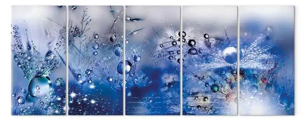 Quadro su tela Rugiada mattutina (5 pezzi) - soffioni blu con gocce