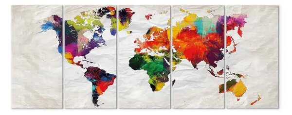 Quadro contemporaneo Mappa sgualcita (5 pezzi) - mappa su sfondo di carta