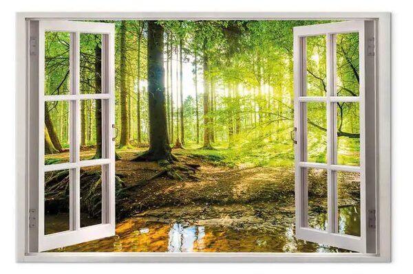 Quadro su tela Finestra: vista sulla foresta