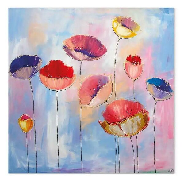 Quadro contemporaneo Papaveri danzanti - fiori dipinti a mano