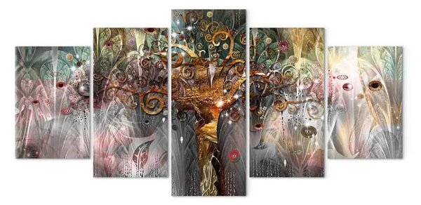 Quadro contemporaneo Albero dell'eternità (5 pezzi) - astrazione colorata