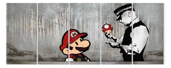 Quadro moderno Mario Bros sul cemento (5 pezzi) - graffiti urbani in stile Banksy