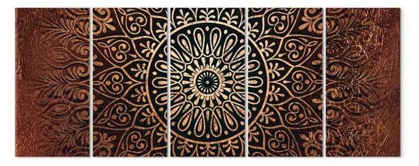 Quadro contemporaneo Mandala solare (5 pezzi) - motivo giapponese zen