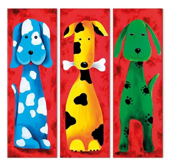 Quadro moderno Cani tre colori