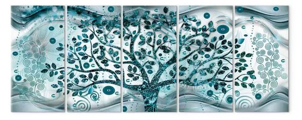 Quadro su tela Albero e onde (5 pezzi) blu